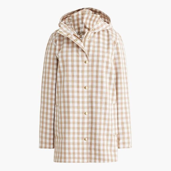 NWT J. Crew Hooded Anorak Style Water Resistant Rain Jacket in Gingham size XL - Picture 1 of 11